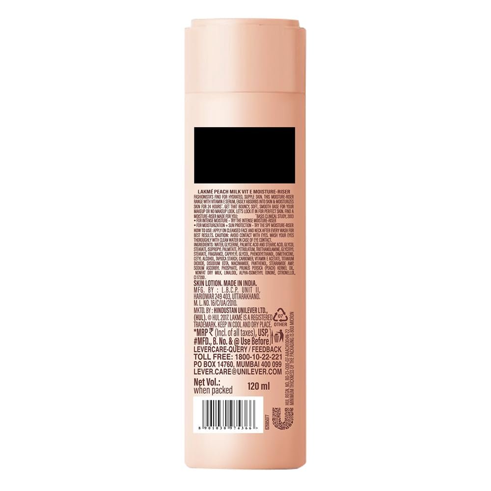 LAKMÉ Peach Milk, Light Weight Moisturizer, 120Ml Lotion, For Soft Glowing Skin, With Vitamin C, E & Peach Milk Extract, 12Hr Moisture Lock, Non-Oily, Non-Sticky Face Cream - Image 5