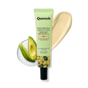 QUENCH BOTANICS Daily Defense Tinted Sunscreen SPF 50 PA+++ For Glowing Skin With Avocado & 2% Niacinamide | Blue Light Protection | Satin-Matte Finish | Made In Korea, Normal Skin (Light, 50Ml)