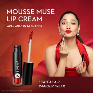 SUGAR Cosmetics Mousse Muse Lip Cream | Lasts 24+ Hrs | Creamy Mousse Lipstick | Waterproof & Smudgeproof | 5ml