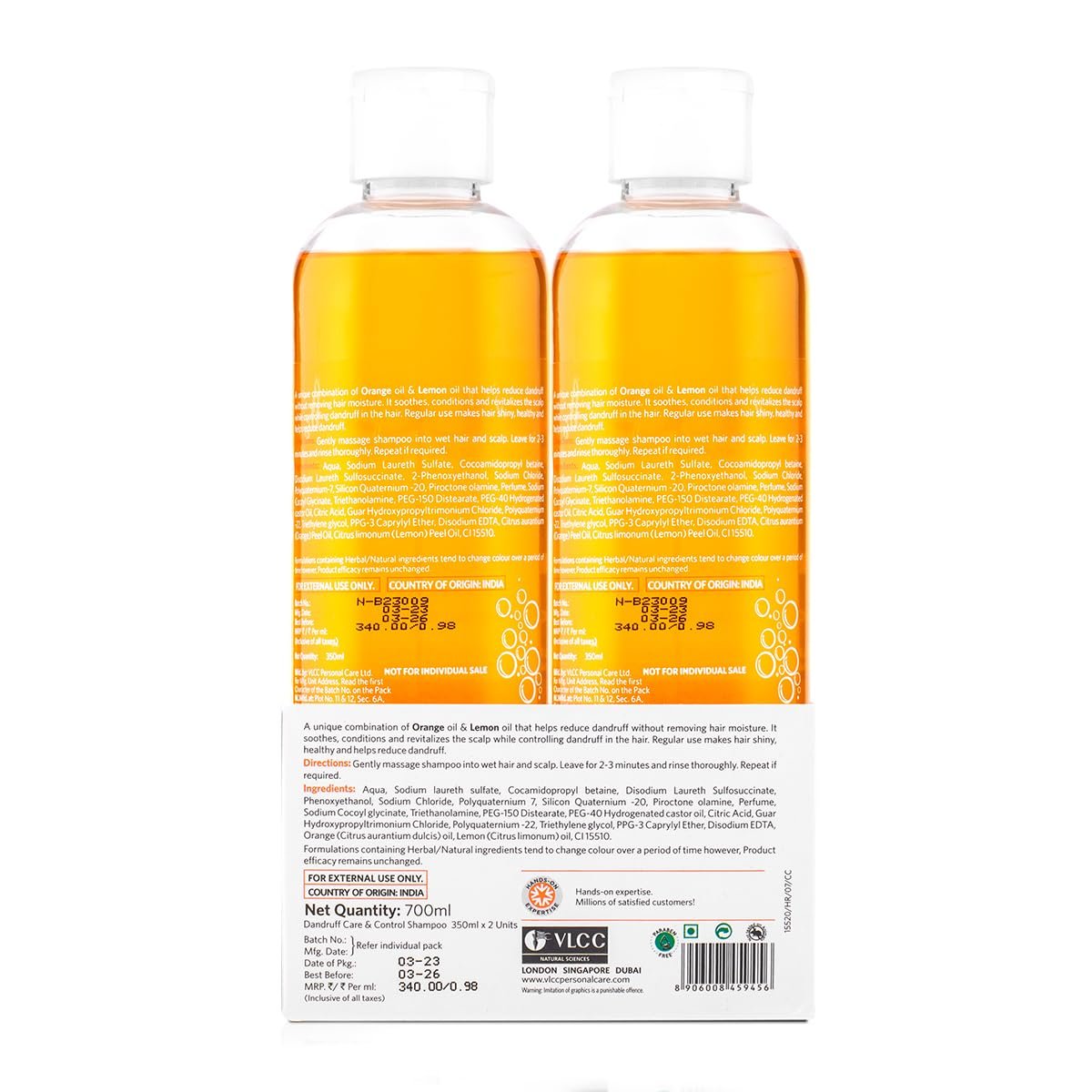 VLCC Dandruff Care & Control Shampoo - B1G1-350ml X 2 (700ml) | Anti-Dandruff Shampoo | Scalp Health, Deep Scalp Cleaning | With Orange & Lemon Oil. - Image 5