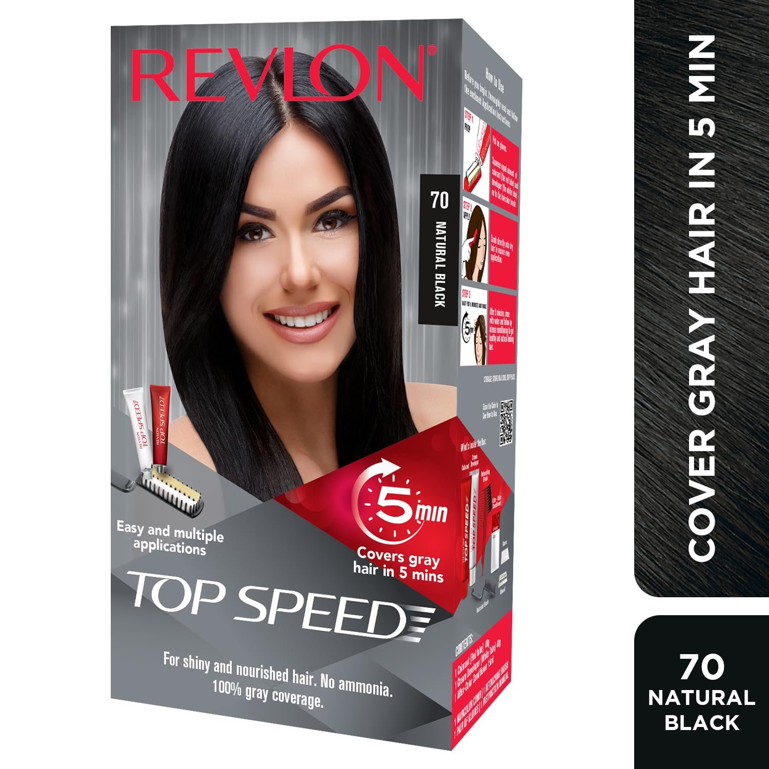 Revlon Top Speed Hair Color for Women Natural Black | Ginseng Root Extract and Mother of Pearl | 100% Grey Coverage in 5 Minutes | Ammonia Free, Easy Application and Intense Conditioning - Image 2