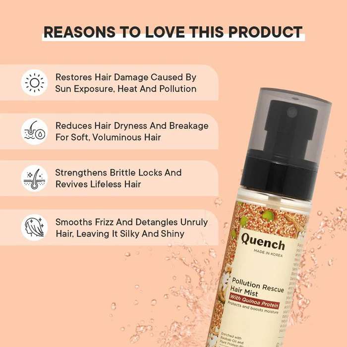 Quench Pollution Rescue Hair Mist With Quinoa Protein & Ceramides | Smoothes Frizz, Tames Flyaways & Repairs Hair Damage | Adds Shine | Made In Korea (100Ml) - Image 4