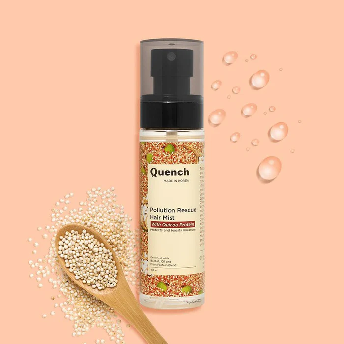Quench Pollution Rescue Hair Mist With Quinoa Protein & Ceramides | Smoothes Frizz, Tames Flyaways & Repairs Hair Damage | Adds Shine | Made In Korea (100Ml)