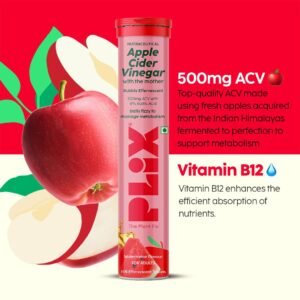 THE PLANT FIX Apple Cider Vinegar Effervescent Tablet with mother | Supports Metabolism & Appetite Control I With 500mg ACV, Vit B6 & B12
