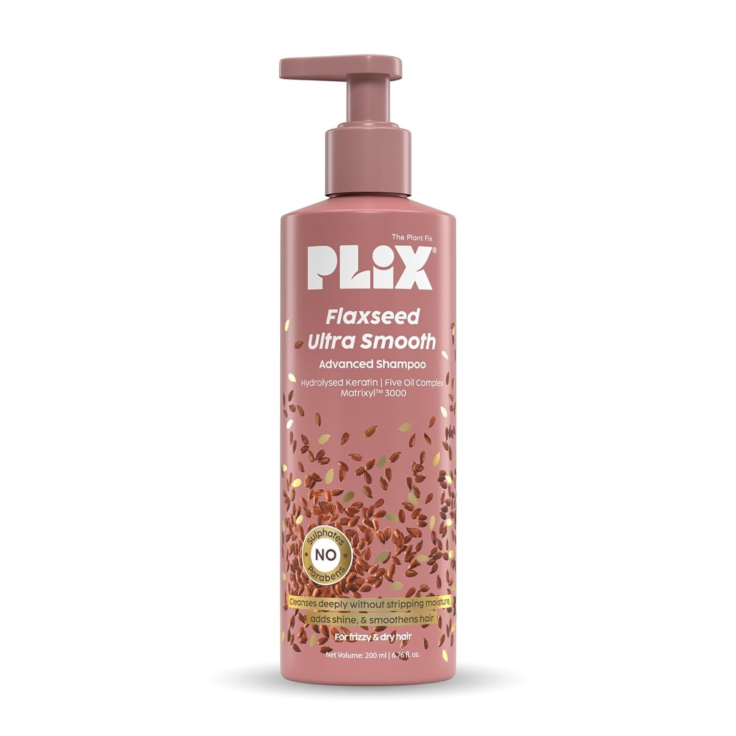 PLIX - THE PLANT FIX Flaxseed Ultrasmooth Advanced Shampoo | Plant Keratin PF & Flaxseed Oil | For Smooth & Shiny Hair | Paraben & Sulphate Free | For Men & Women | 200ml
