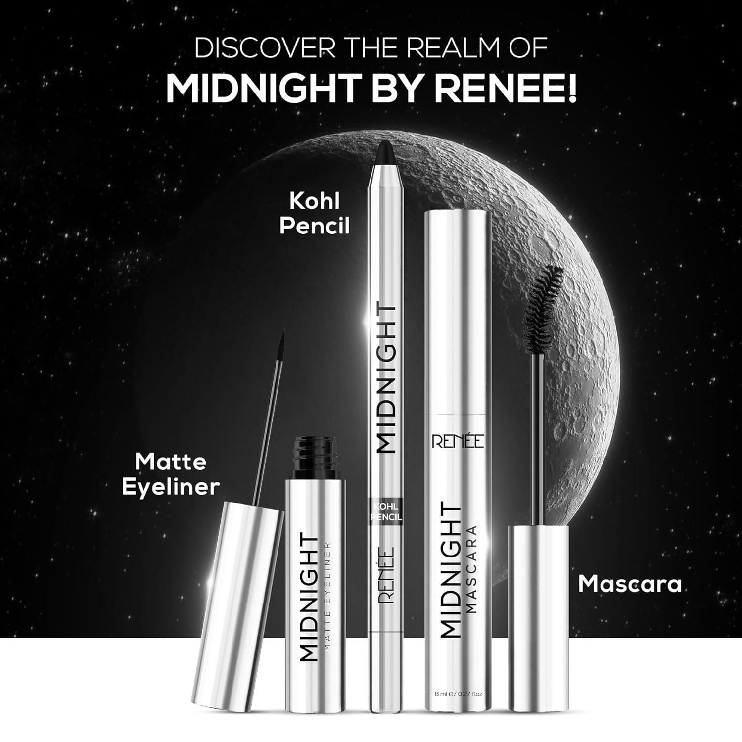 RENEE Midnight Kohl Kajal Pencil | Waterproof, Smudgeproof With Sharpener | 24 Hours Long Stay | Darkest Black | One Swipe Application | Vitamin E, Olive Oil and Castor Oil | Matte Finish |1.5 Gm - Image 2