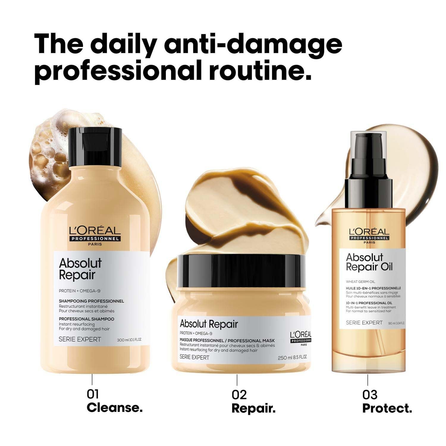 L'Oréal Professionnel Absolut Repair Shampoo for Dry & Damaged Hair - 300ml | Professional shampoo for Strengthening and Repairing Hair, With Protein & Omega-9, For Men & Women - Image 6
