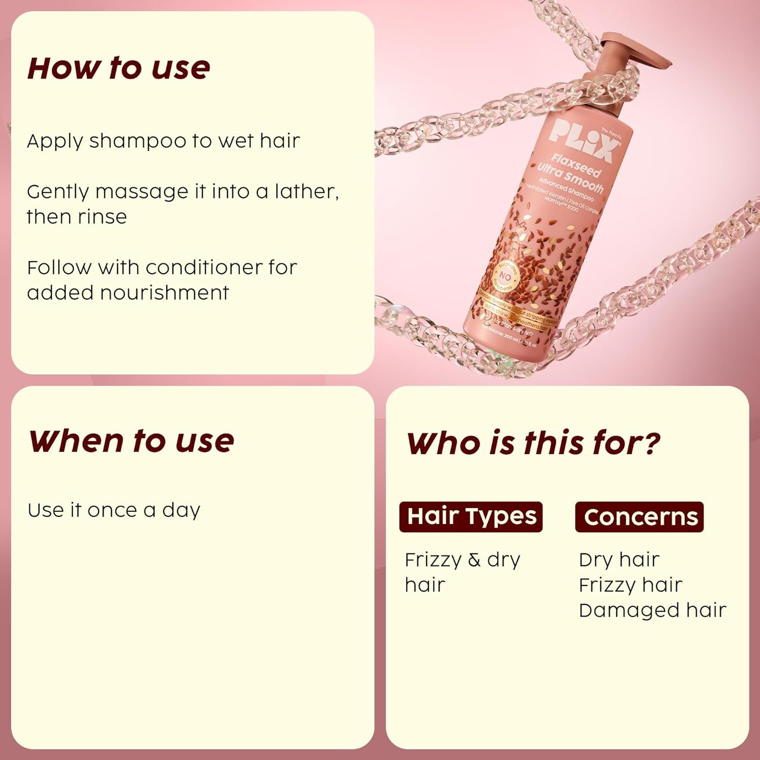 PLIX - THE PLANT FIX Flaxseed Ultrasmooth Advanced Shampoo | Plant Keratin PF & Flaxseed Oil | For Smooth & Shiny Hair | Paraben & Sulphate Free | For Men & Women | 200ml - Image 5