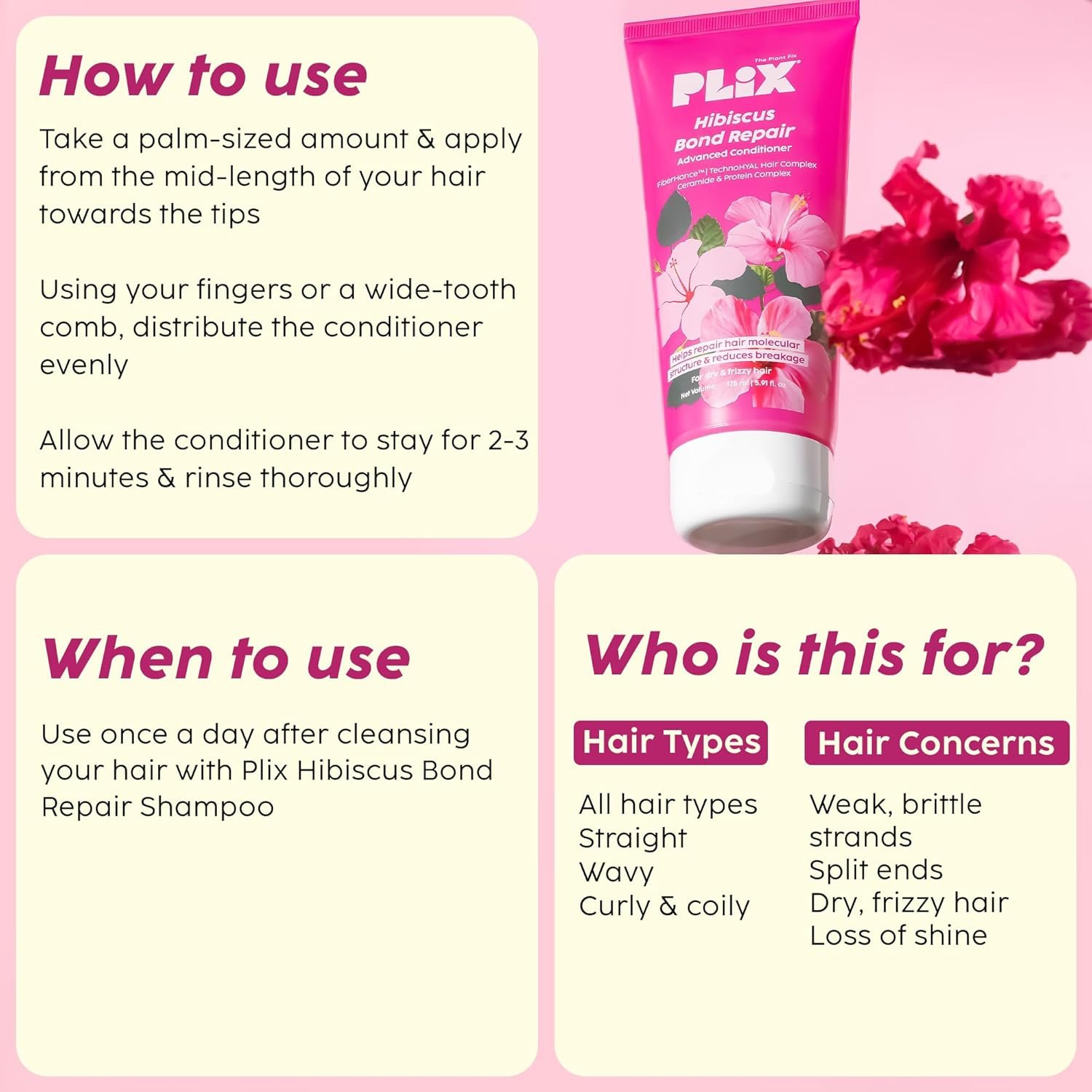 The Plant Fix Plix Hibiscus Bond Repair Advanced Conditioner | Repairs Hair Molecular Structure & Reduces Breakage With Fiberhance & Technohyal Hair Complex | 175Ml, All, 1 Count - Image 6