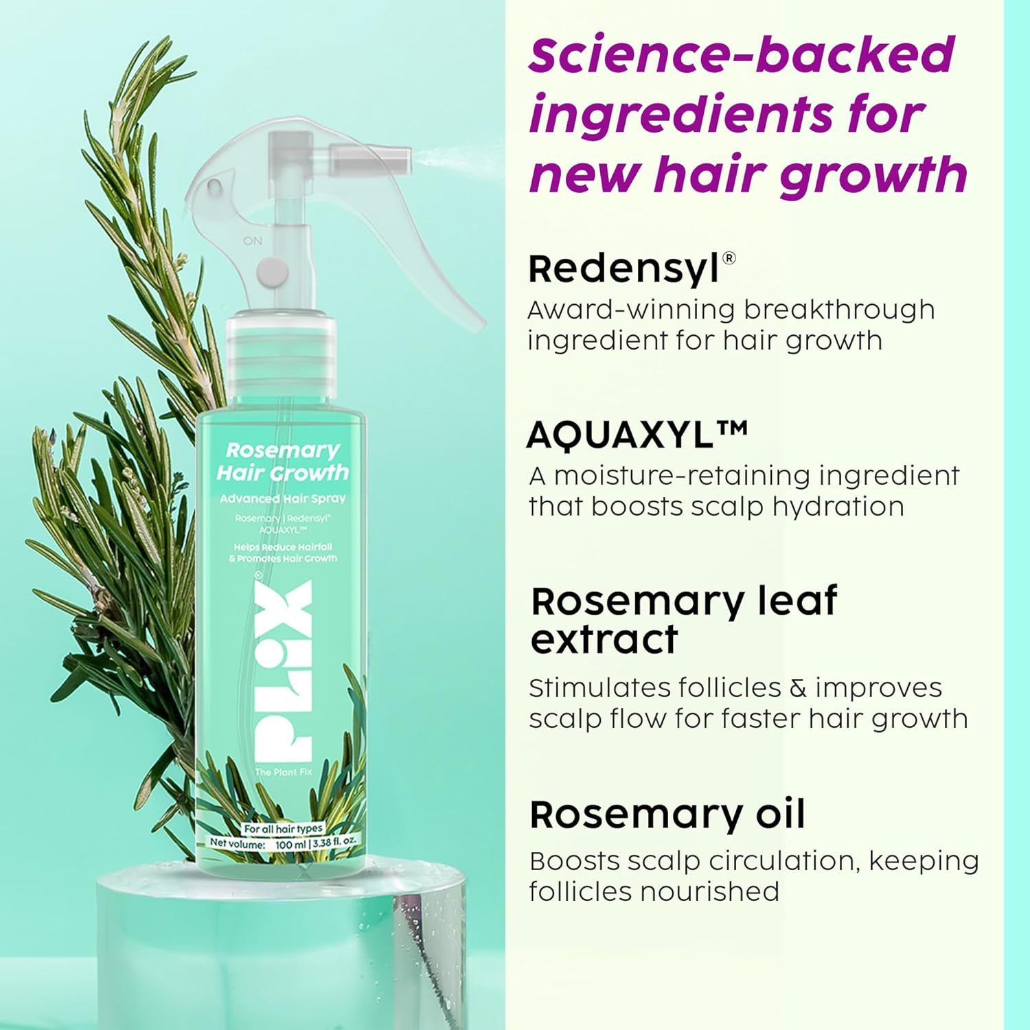 PLIX - THE PLANT FIX Rosemary Advanced Spray for Fuller, Thicker Hair, Redensyl® & Rosemary Extract, Easy to Use, Mess-free, Stimulates Hair Follicles & Promotes Hair Growth, For All Hair Types, 100ml - Image 4