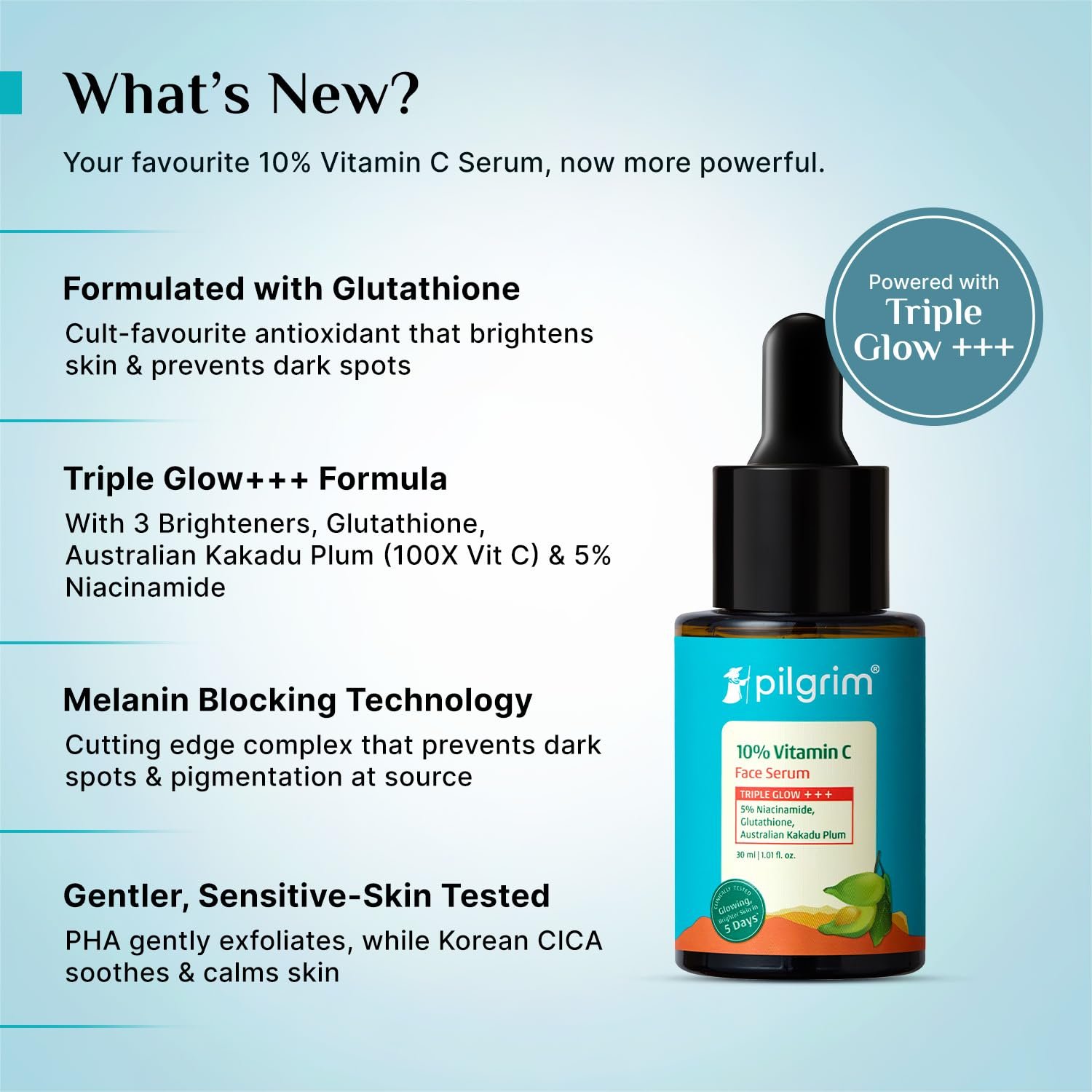 Pilgrim 10% Vitamin C Serum 30ml for Glowing Skin|With 5% Niacinamide, Hyaluronic & Glycolic Acid|Fades Dark Spots, Pigmentation|For All, Oily, Combination, Normal Skin |Beginner Friendly - Men, Women - Image 2