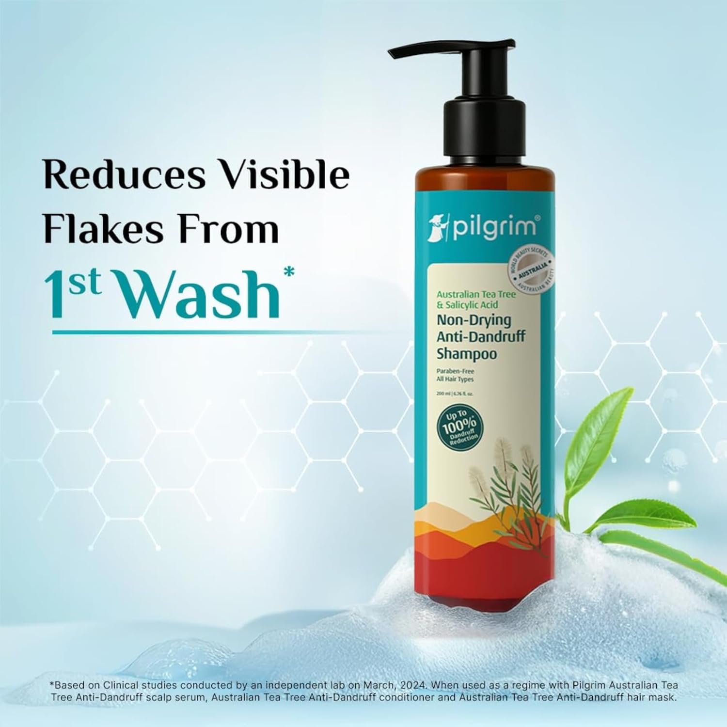 Pilgrim Australian Tea Tree Non-Drying Anti-Dandruff Shampoo 200 ml | Removes Dandruff from Source | Helps with Itching, Irritation | Strong & Smooth Hair | For Men & Women - Image 4