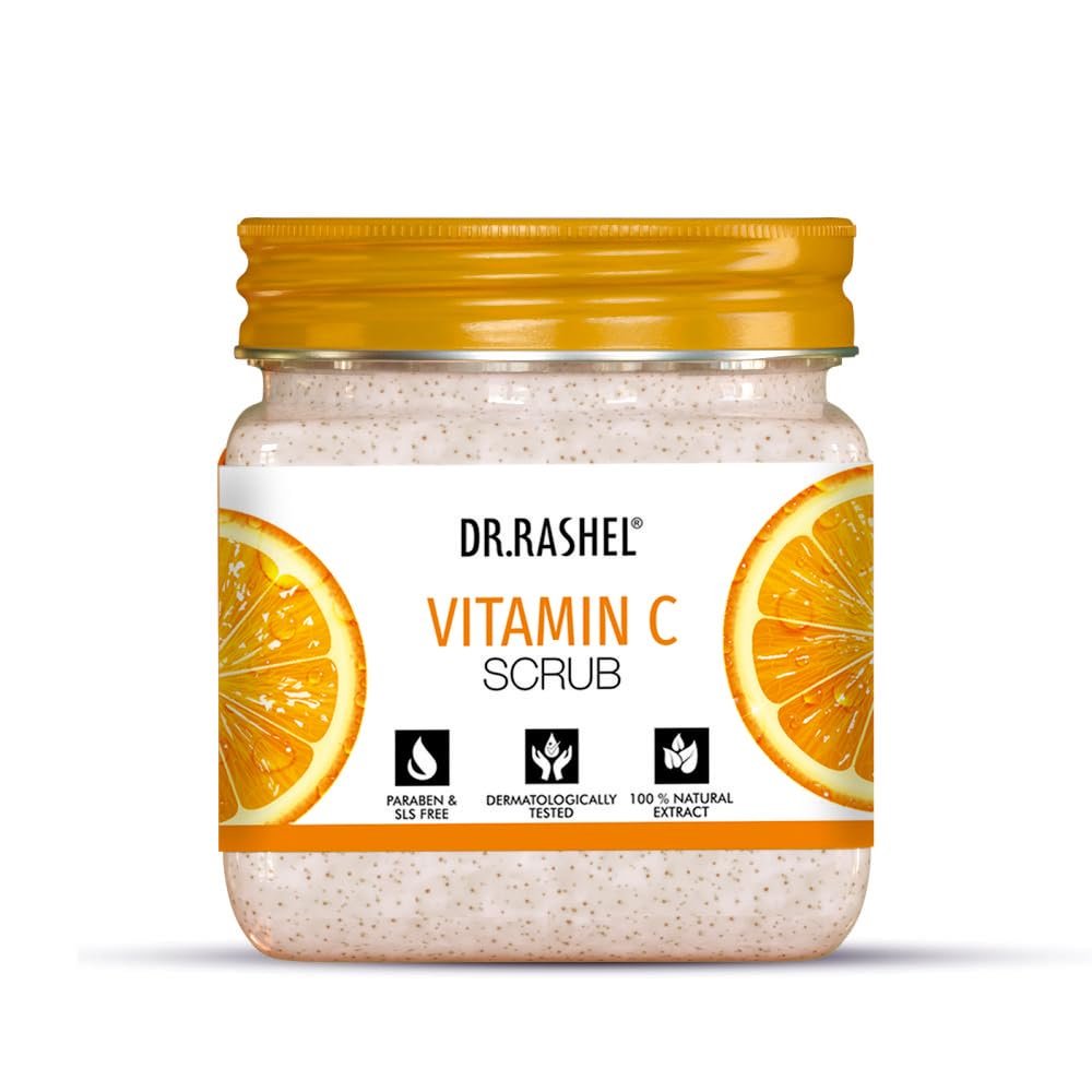 DR.RASHEL Exfoliator For Face & Body (Vitamin C Scrub, 380 ML) | All Skin |Deep Exfoliation | Dead Skin Remover| Tan Removal | Blackhead Remover