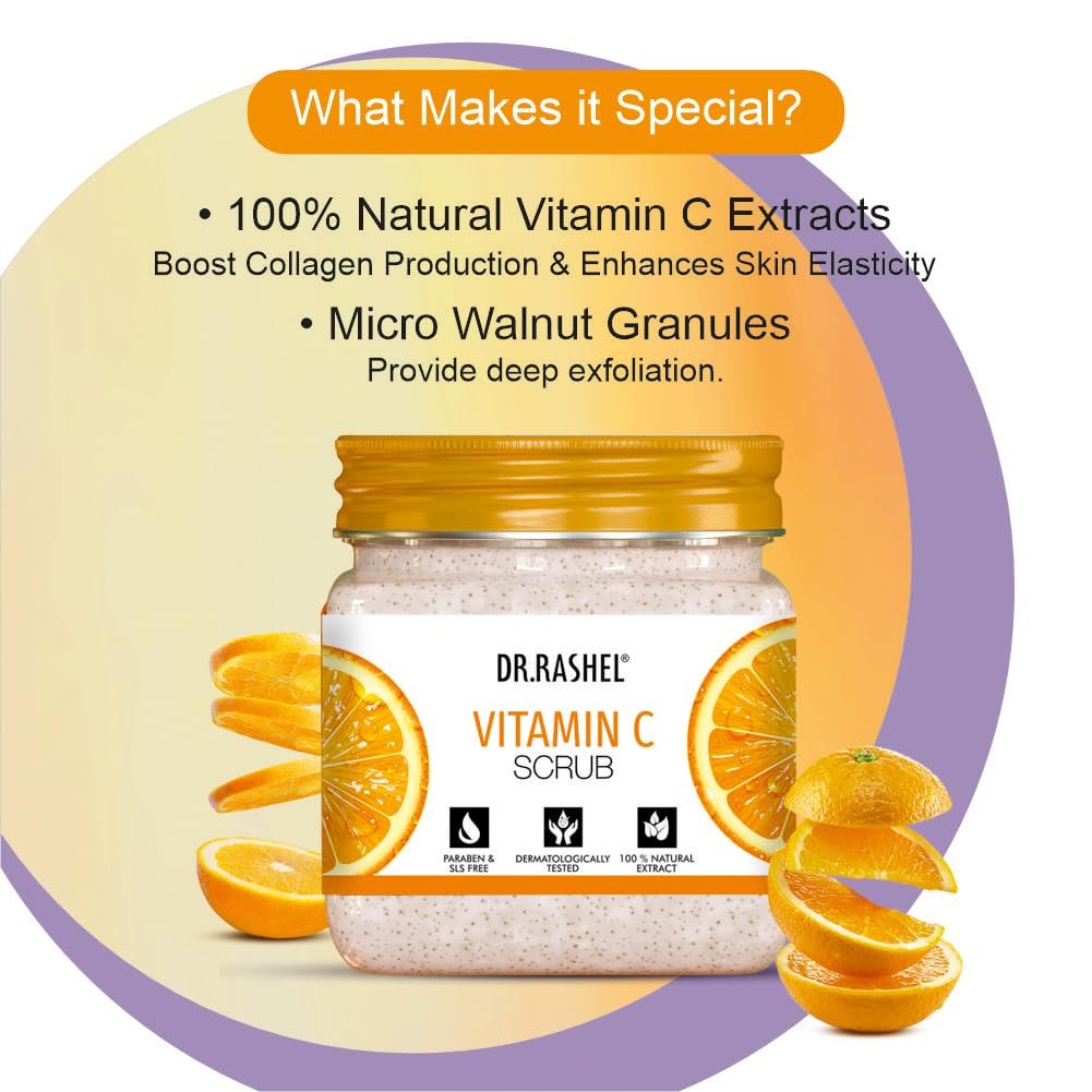 DR.RASHEL Exfoliator For Face & Body (Vitamin C Scrub, 380 ML) | All Skin |Deep Exfoliation | Dead Skin Remover| Tan Removal | Blackhead Remover - Image 3