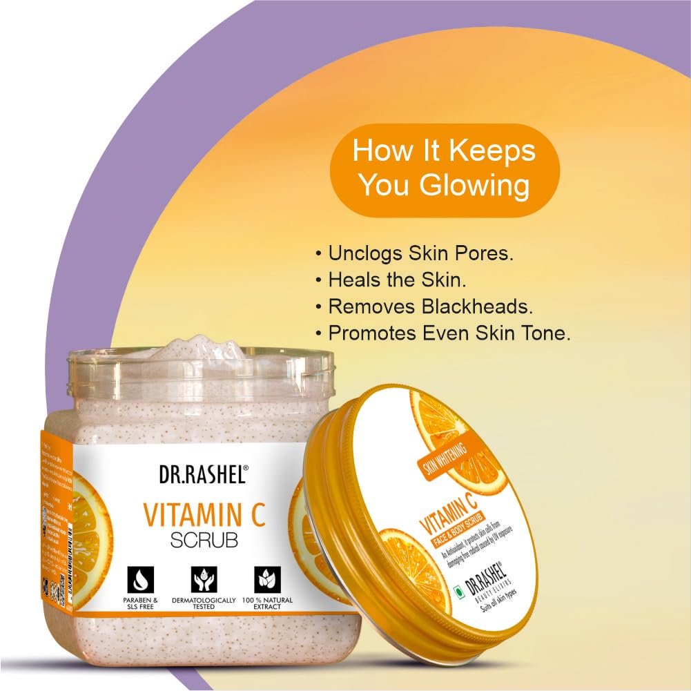 DR.RASHEL Exfoliator For Face & Body (Vitamin C Scrub, 380 ML) | All Skin |Deep Exfoliation | Dead Skin Remover| Tan Removal | Blackhead Remover - Image 2