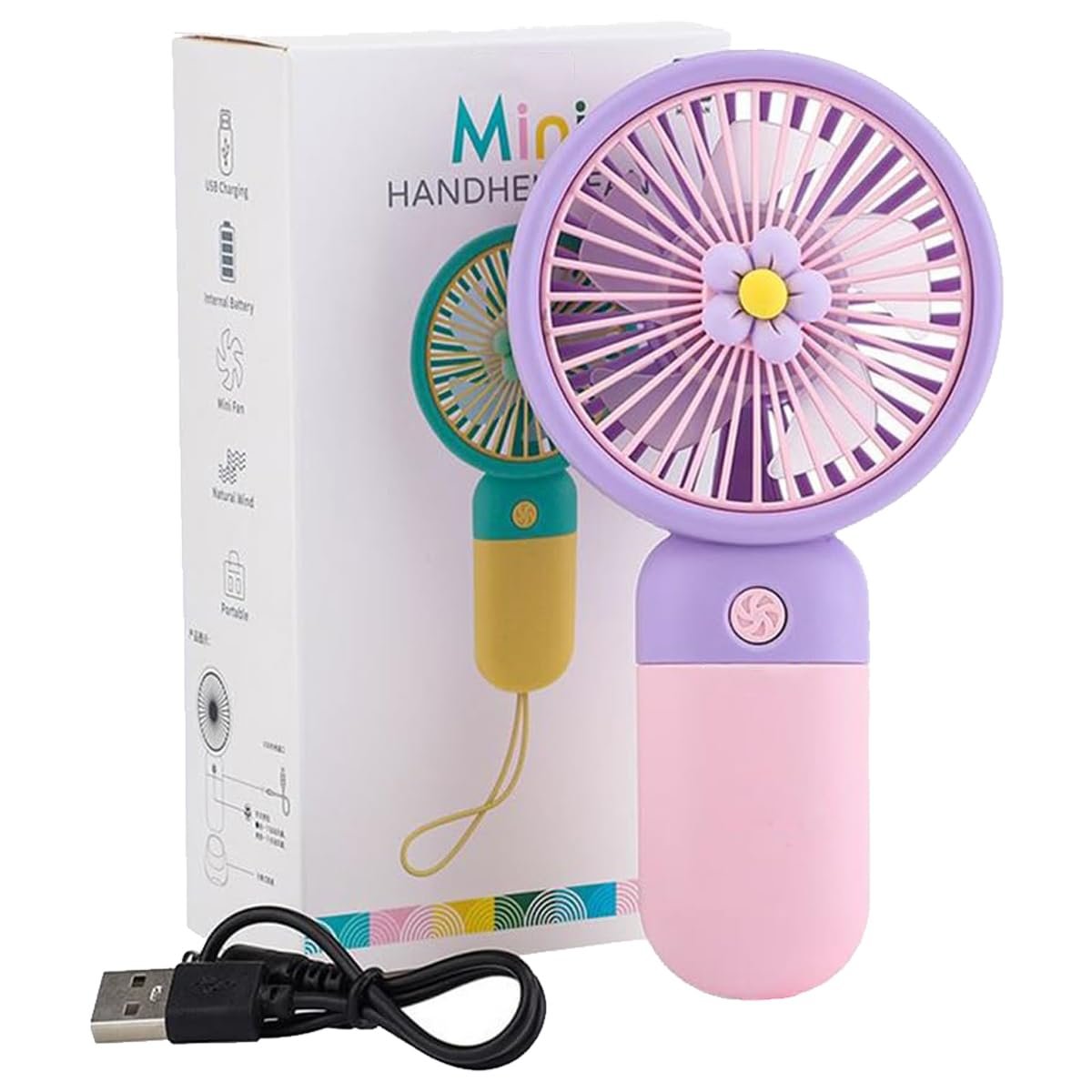 Portable Rechargeable Mini Fan | 400mAh USB Handheld Small Fan with 3 Speed Modes | Silent Personal Cooling Fan for Travel, Office, Makeup, Kitchen & Outdoor Use