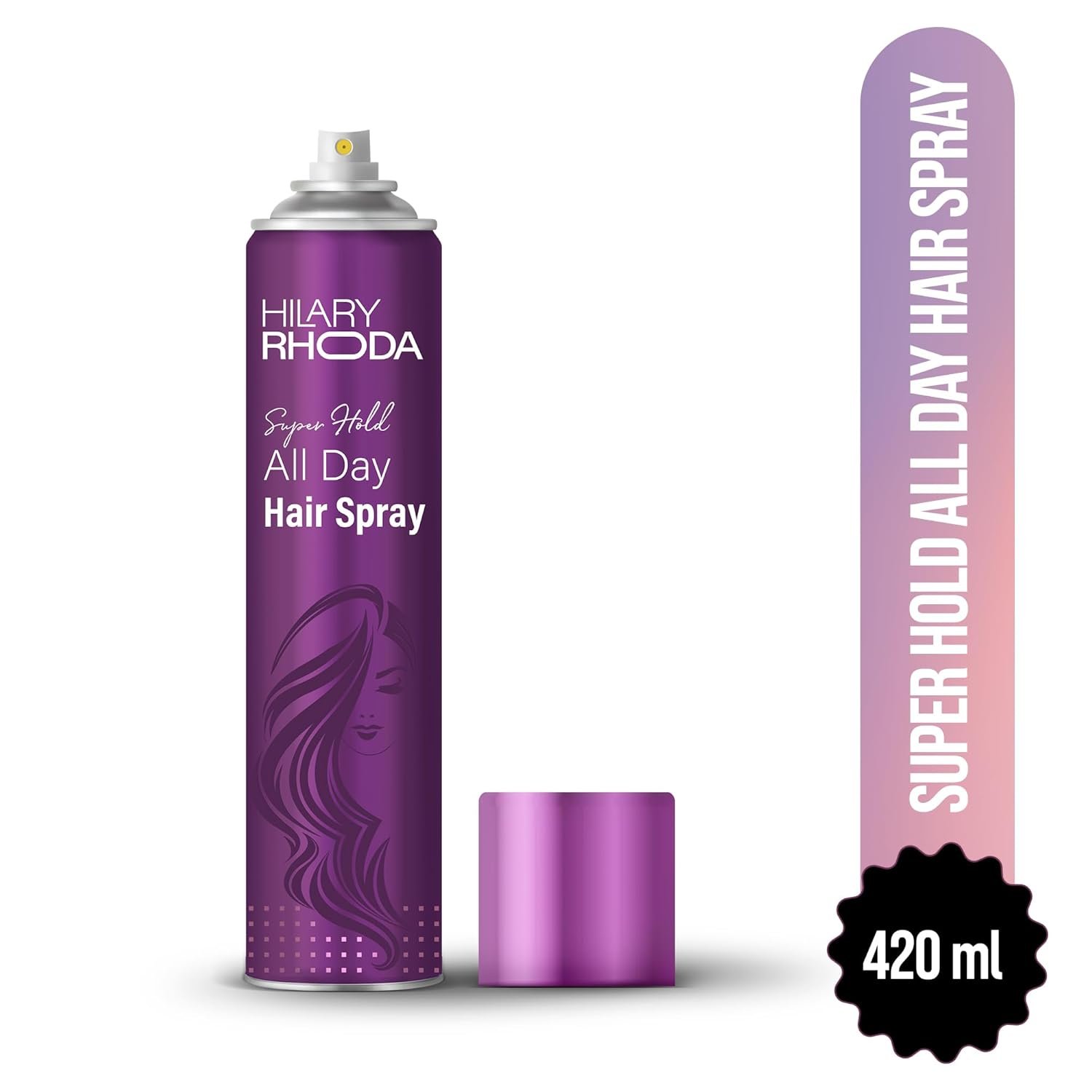 Hilary Rhoda Super Hold All Day Hair Spray | Lasts All Day Long & Ultra Strong Hold | No Residue & Sweat-Proof Hair Spray | 420ml (Pack of 1) - Image 2