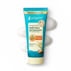Pilgrim 5% Niacinamide Hydra Glow Gel Sunscreen InVivo Tested SPF 50+ PA++++ with Korean Rice Water | New Gen UV Filters | Lightweight Gel | Hydrated Glowing Skin | All Skin Types | No White Cast | 50ml