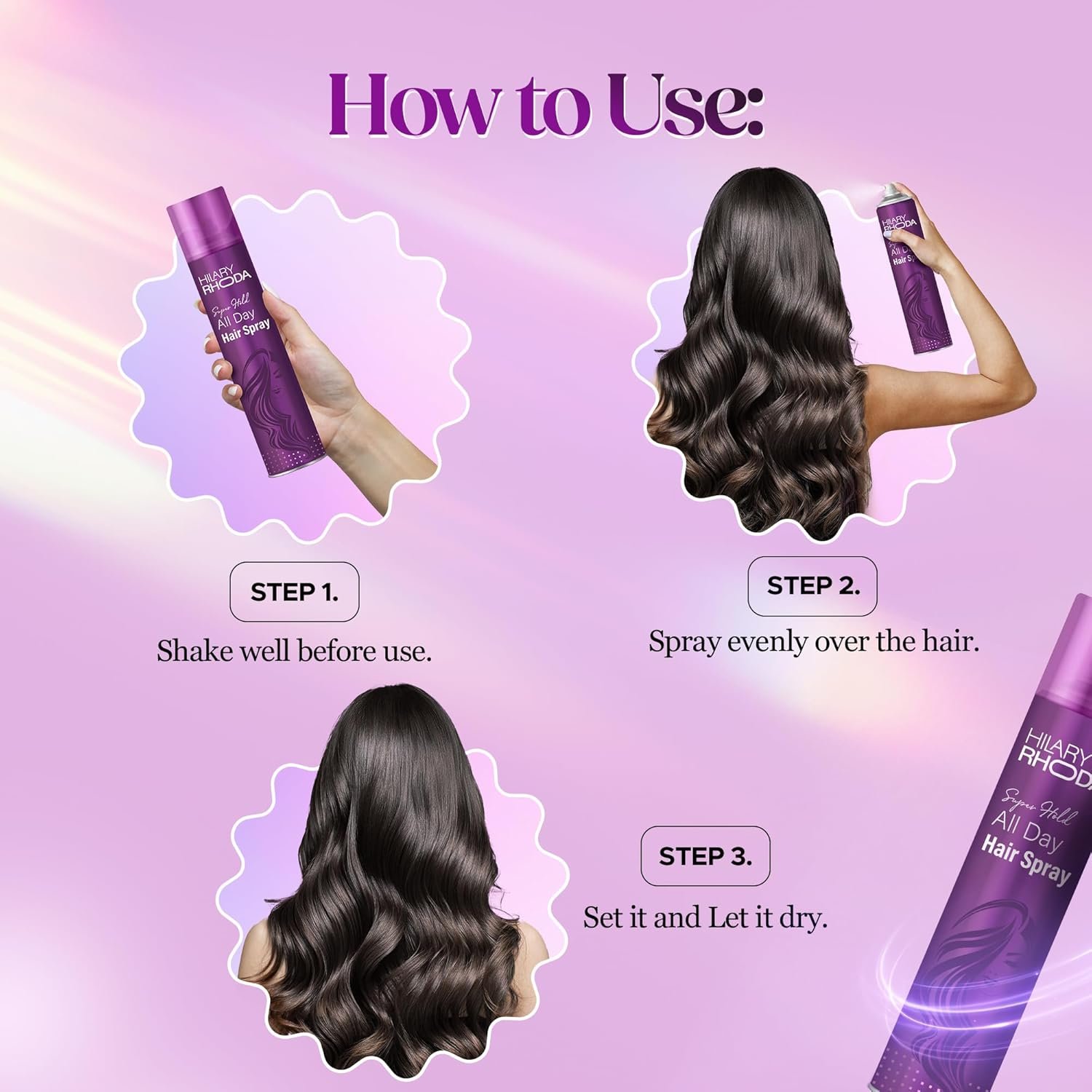 Hilary Rhoda Super Hold All Day Hair Spray | Lasts All Day Long & Ultra Strong Hold | No Residue & Sweat-Proof Hair Spray | 420ml (Pack of 1) - Image 4