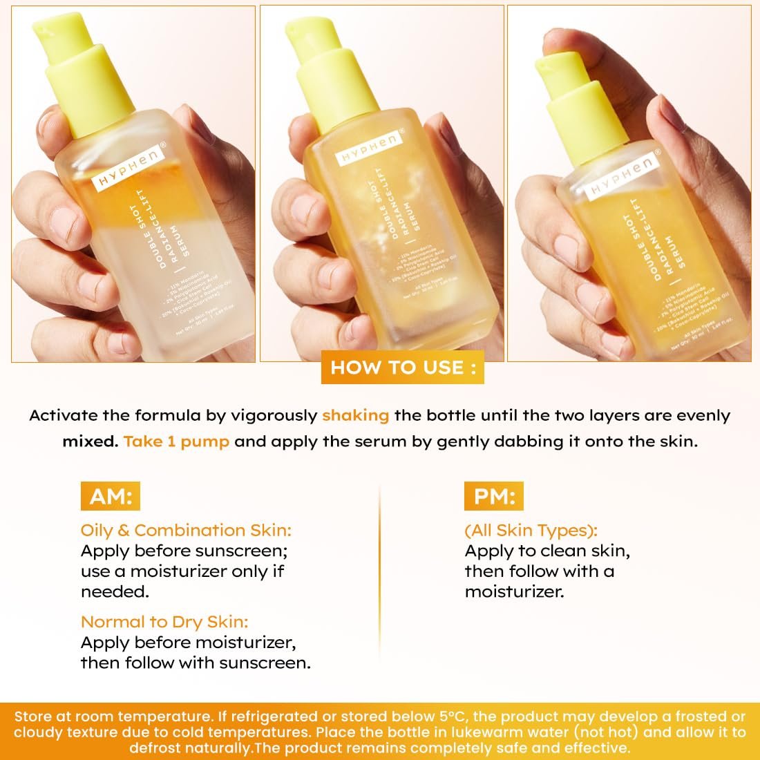 Hyphen 18% Brightening + 20% Collagen Face Serum | Double Shot Serum with 11% Mandarin 5% Niacinamide 2% PGA & Bakuchiol | Summer Skincare | Brightening, Hydrating & Collagen Boost for Dry Skin - 50ml - Image 3