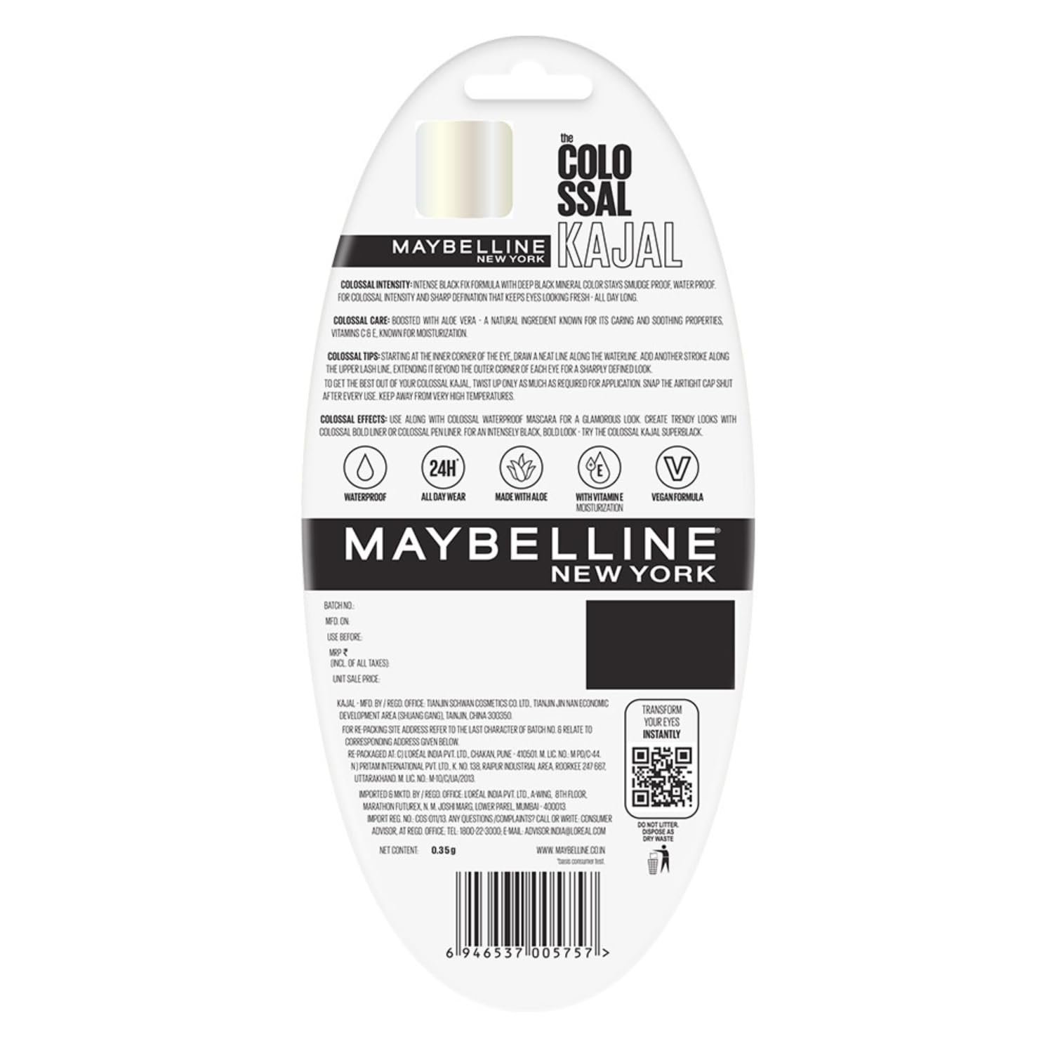 Maybelline The Colossal Kajal Eyeliner Pencil Black, Matte Finish - Image 6
