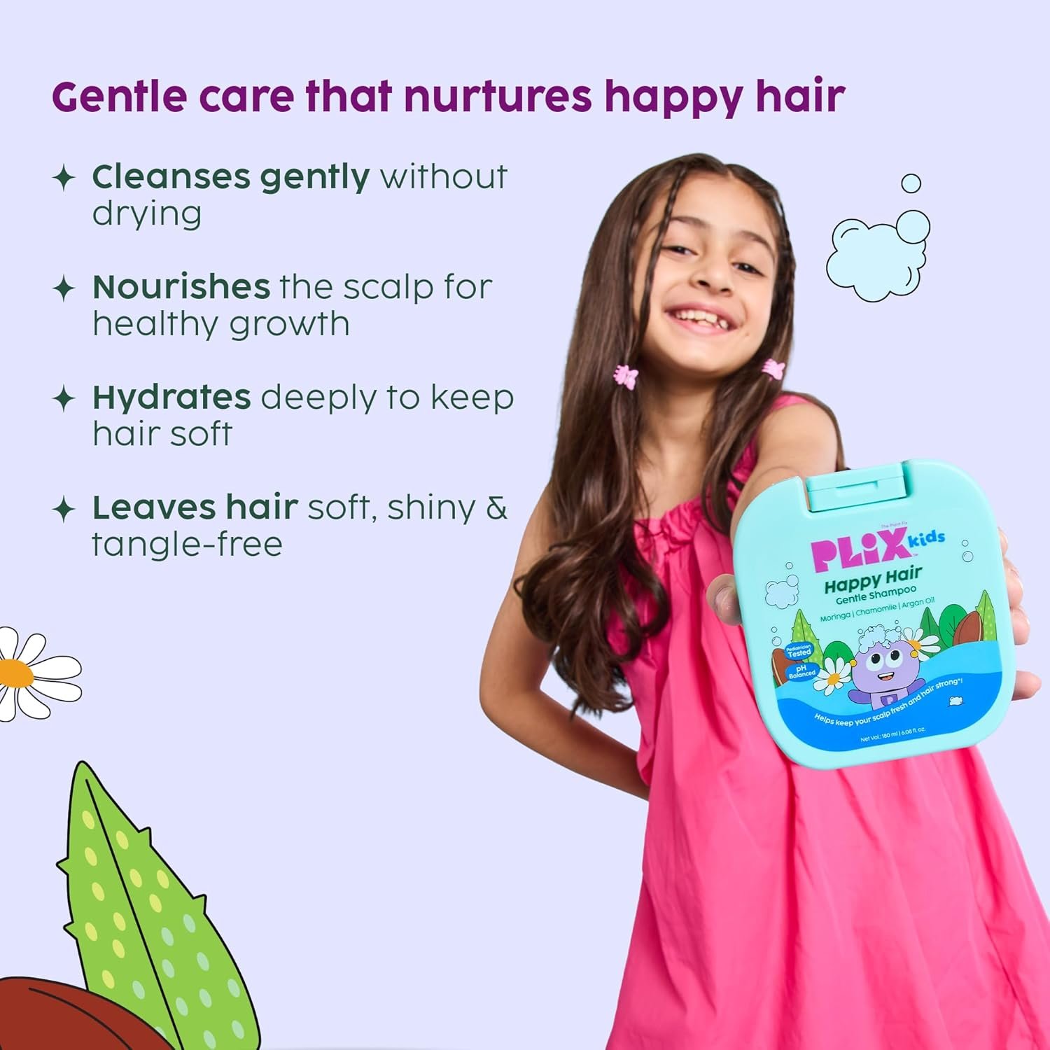 PLIX Kids Happy Hair Gentle Shampoo for 2+ Years Kids | Clinically Tested for Gentle Care | Moringa Seed Oil, Chamomile, Argan Oil, Aloe Vera | No Parabens or Sulfates | 180 ml - Image 10