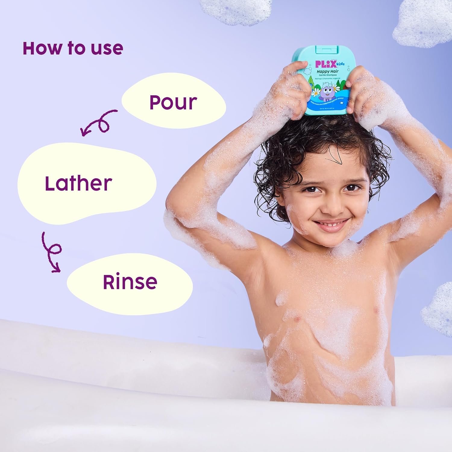 PLIX Kids Happy Hair Gentle Shampoo for 2+ Years Kids | Clinically Tested for Gentle Care | Moringa Seed Oil, Chamomile, Argan Oil, Aloe Vera | No Parabens or Sulfates | 180 ml - Image 6